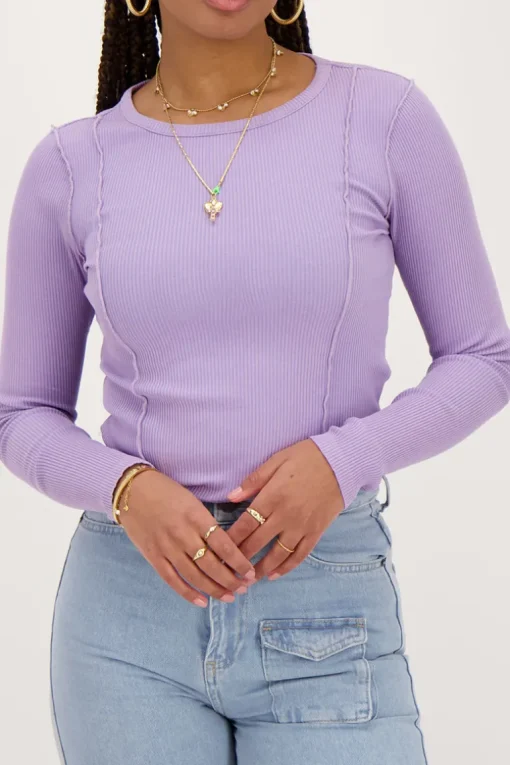 Lila Top Met Rib En Babylock