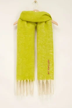 Lime Groene Sjaal Met Gedraaide Franjes