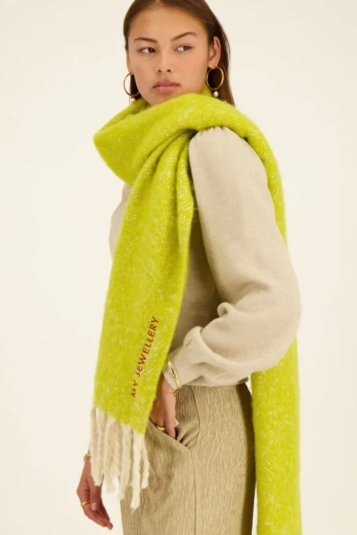 Lime Groene Sjaal Met Gedraaide Franjes