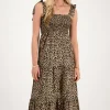 Midi Jurk Met Smock En Panterprint