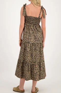 Midi Jurk Met Smock En Panterprint