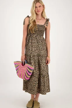 Midi Jurk Met Smock En Panterprint