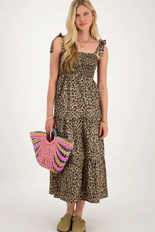 Midi Jurk Met Smock En Panterprint