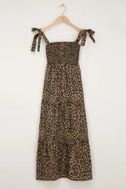 Midi Jurk Met Smock En Panterprint