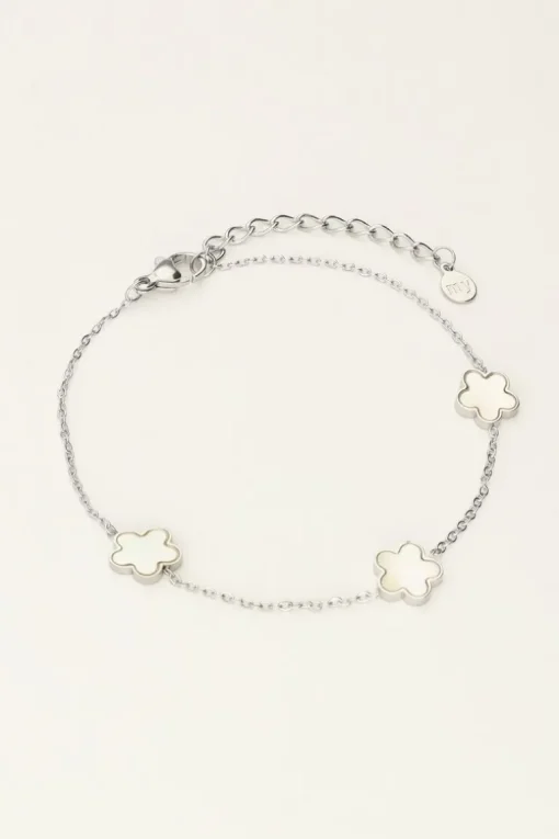 Minimalistische Armband Met Drie Parelmoer Bloemen