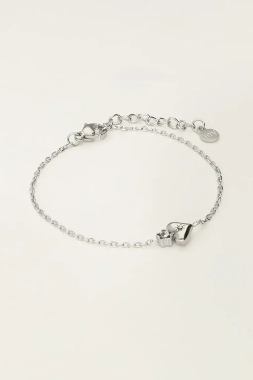 Minimalistische Armband Met Hart & Bloemetje