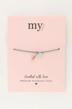 Minimalistische Armband Met Munt En Gekleurd Kwastje