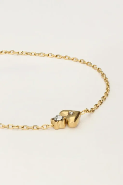 Minimalistische Armband Met Hart & Bloemetje