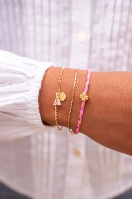 Minimalistische Armband Met Munt En Gekleurd Kwastje