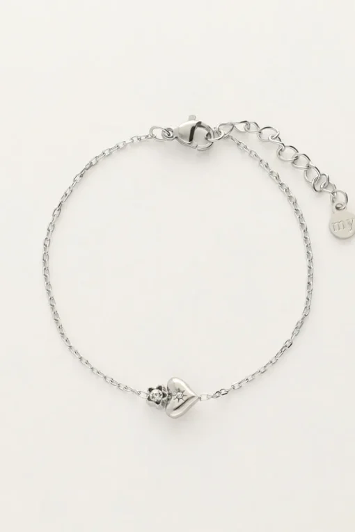 Minimalistische Armband Met Hart & Bloemetje