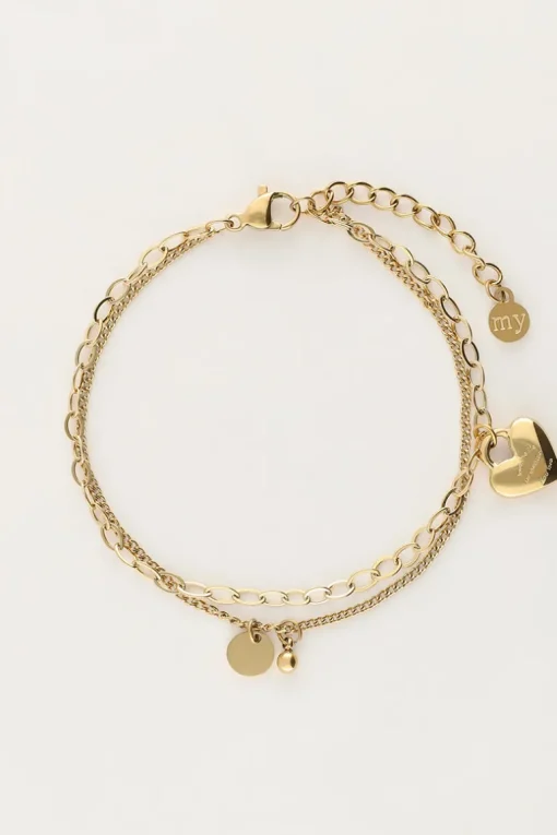 Minimalistische Dubbele Armband Met Hartjes Bedel