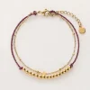 Minimalistische Dubbele Armband Met Paars Koord En Kralen