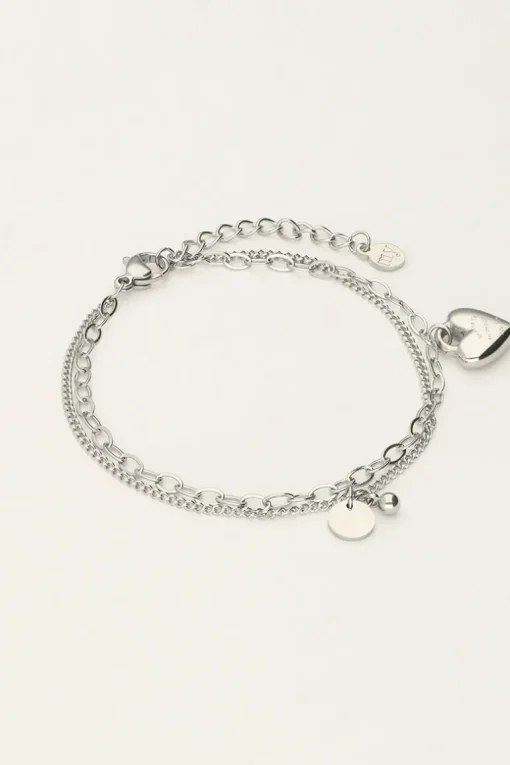 Minimalistische Dubbele Armband Met Hartjes Bedel