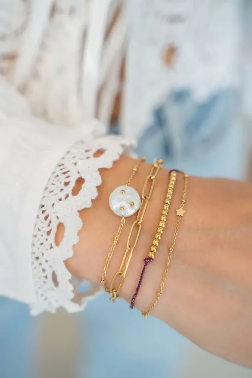 Minimalistische Dubbele Armband Met Paars Koord En Kralen