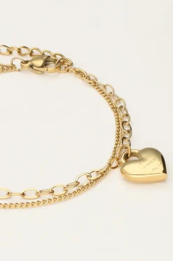 Minimalistische Dubbele Armband Met Hartjes Bedel