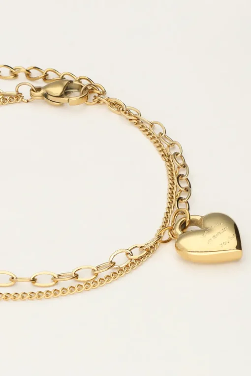 Minimalistische Dubbele Armband Met Hartjes Bedel