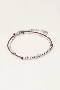 Minimalistische Dubbele Armband Met Paars Koord En Kralen