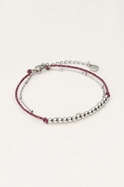 Minimalistische Dubbele Armband Met Paars Koord En Kralen