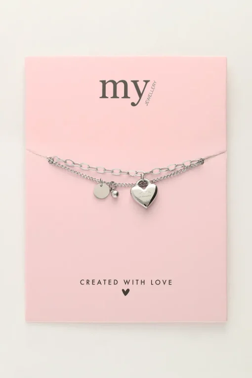 Minimalistische Dubbele Armband Met Hartjes Bedel