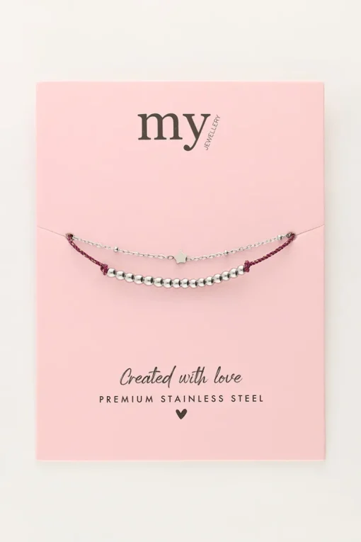 Minimalistische Dubbele Armband Met Paars Koord En Kralen