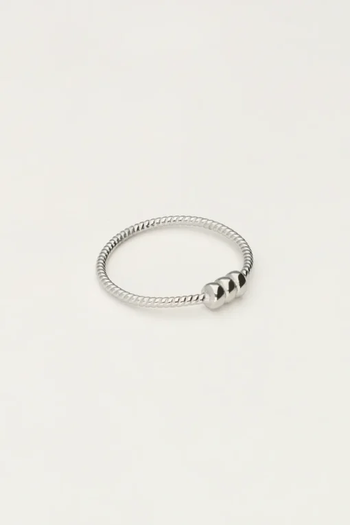 Minimalistische Ring Met Structuur En Drie Bolletjes