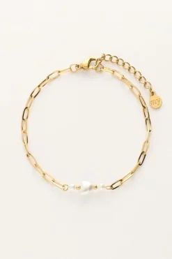 Minimalistische Schakel Armband Met Parel Hartje