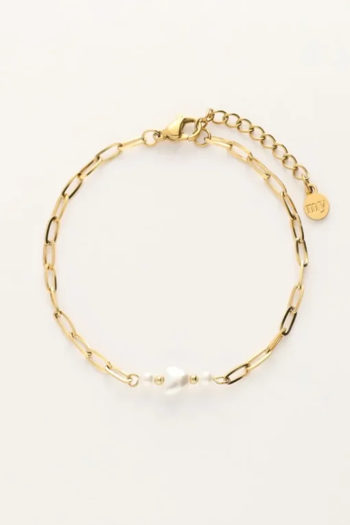 Minimalistische Schakel Armband Met Parel Hartje