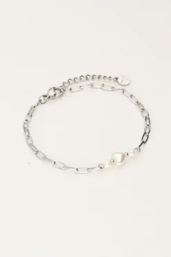 Minimalistische Schakel Armband Met Parel Hartje