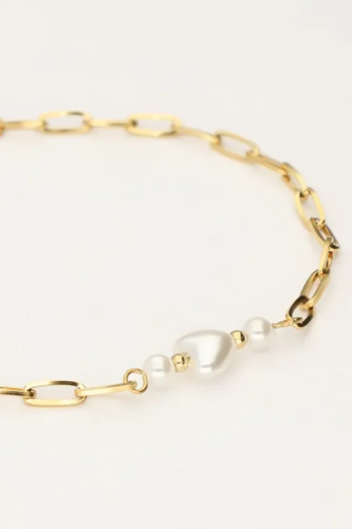 Minimalistische Schakel Armband Met Parel Hartje