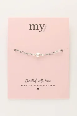 Minimalistische Schakel Armband Met Parel Hartje