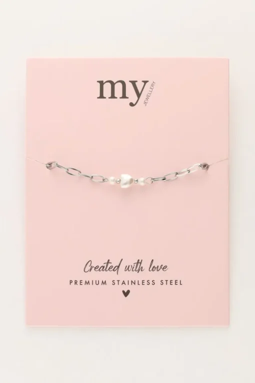 Minimalistische Schakel Armband Met Parel Hartje
