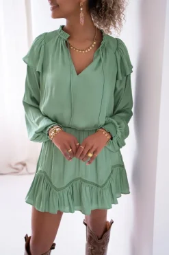 Mintgroen Rokje Satijnen Look & Ruffles