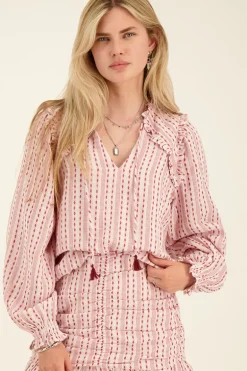 Multikleur Blouse Met Flosjes & Jacquard Look