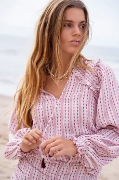 Multikleur Blouse Met Flosjes & Jacquard Look