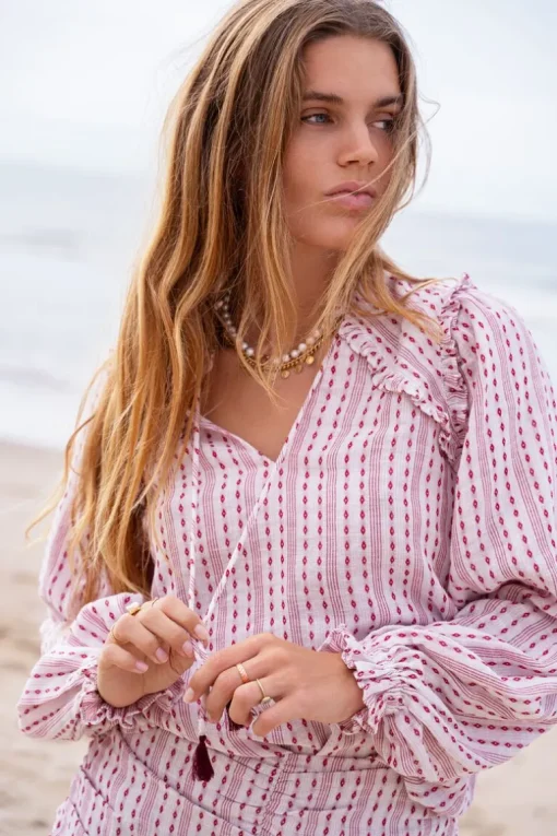 Multikleur Blouse Met Flosjes & Jacquard Look