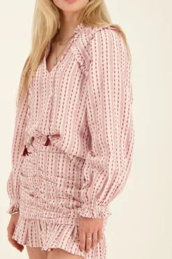 Multikleur Blouse Met Flosjes & Jacquard Look