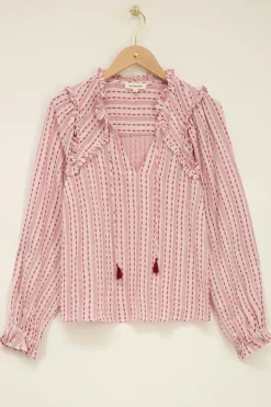 Multikleur Blouse Met Flosjes & Jacquard Look