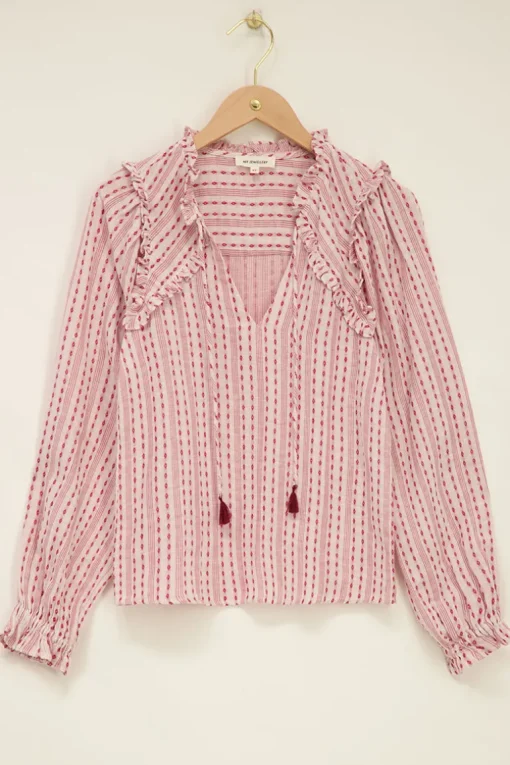 Multikleur Blouse Met Flosjes & Jacquard Look