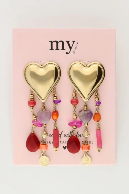 Multikleur Statement Oorhangers Met Hartjes