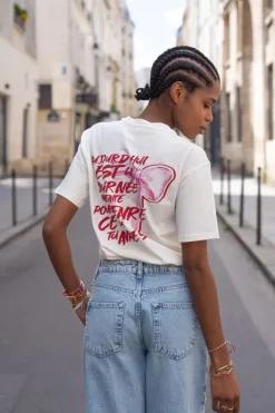 Off-white T-shirt Met Roze Strik