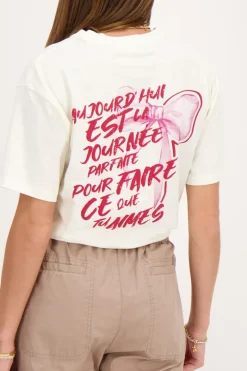 Off-white T-shirt Met Roze Strik