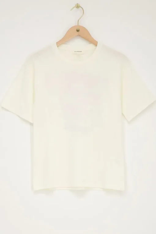 Off-white T-shirt Met Roze Strik