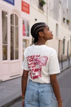 Off-white T-shirt Met Roze Strik