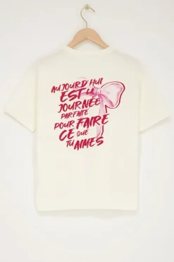 Off-white T-shirt Met Roze Strik