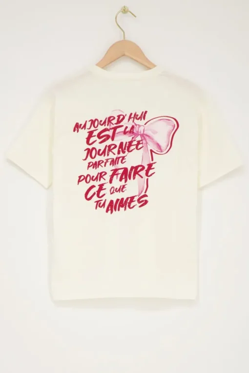 Off-white T-shirt Met Roze Strik