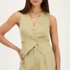 Olijfgroene Gilet Satijnen Look