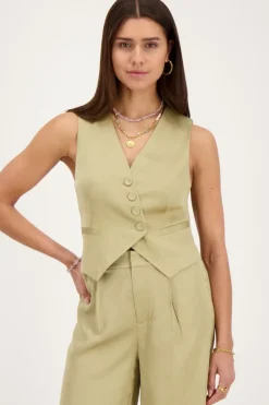 Olijfgroene Gilet Satijnen Look