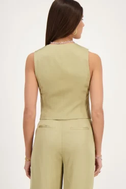 Olijfgroene Gilet Satijnen Look