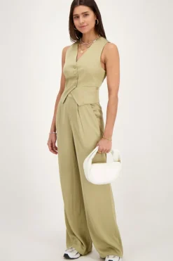 Olijfgroene Gilet Satijnen Look