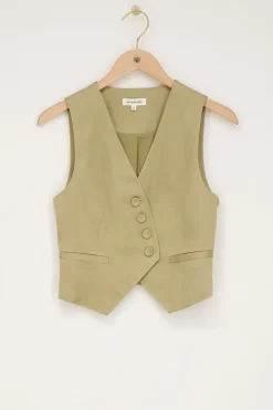 Olijfgroene Gilet Satijnen Look